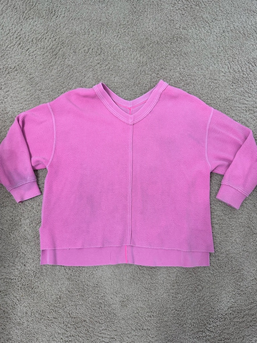 American Eagle Outfitters Pink Waffle-Knit V-Neck Layered Sweatshirt